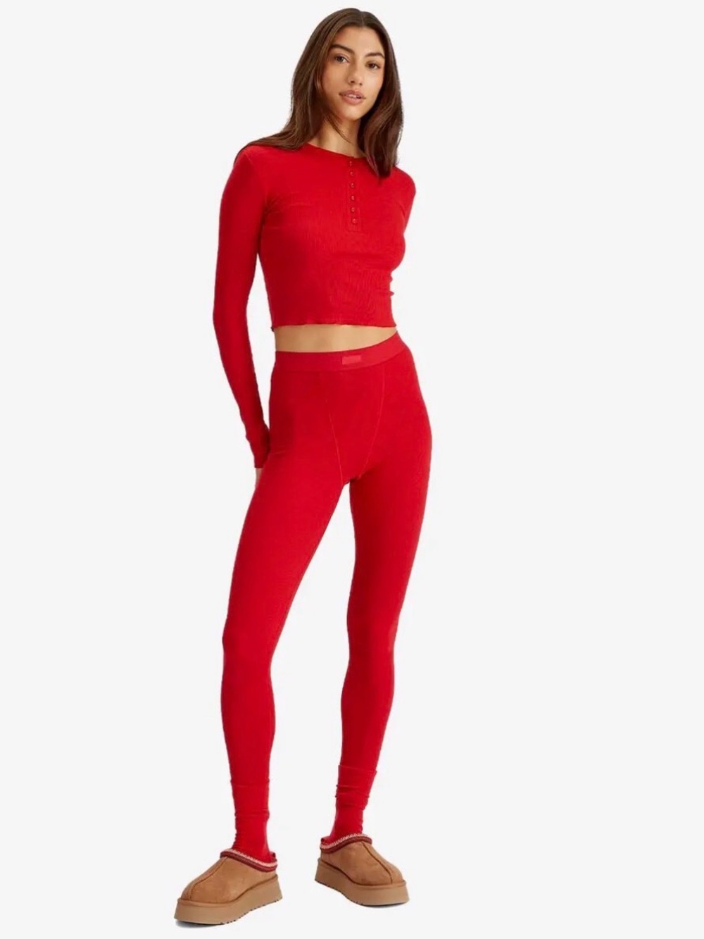 SKIMS Cotton Rib Leggings Cranberry XS NWT High Waisted
